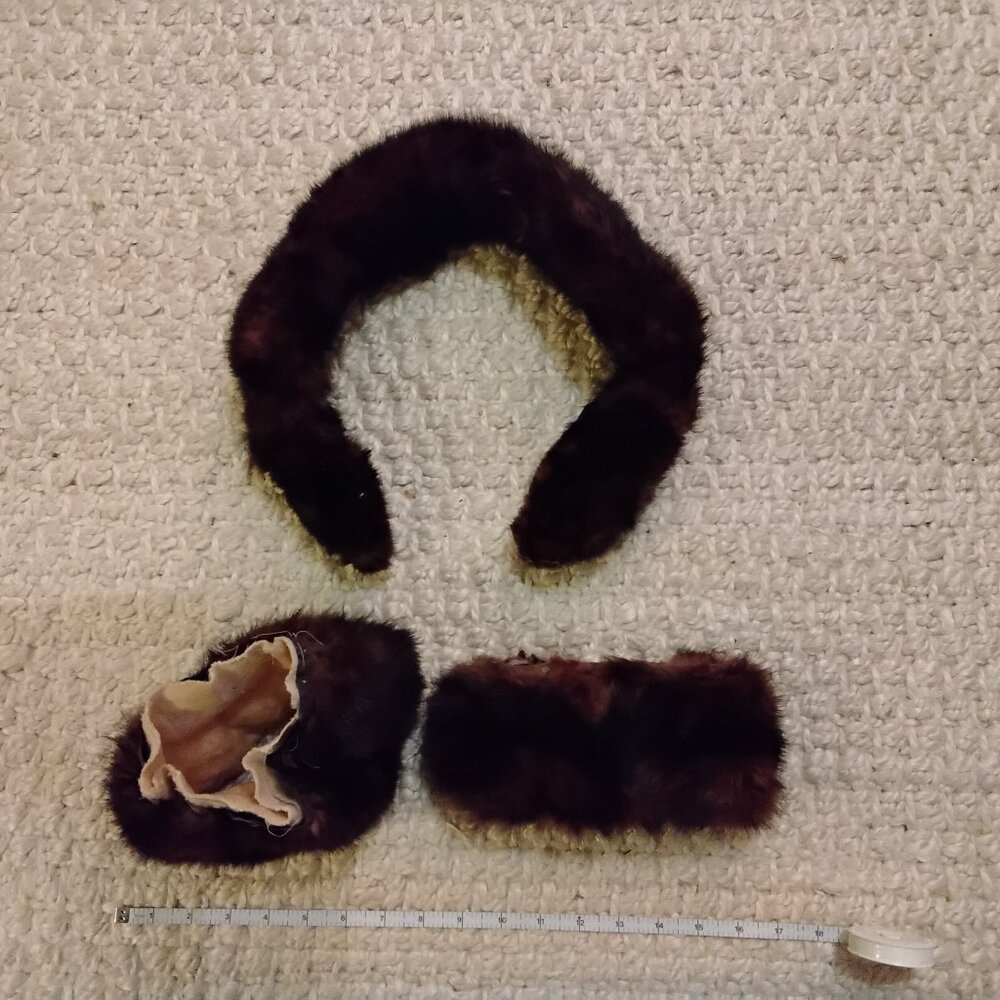 Women's Dark Brown Faux Fur Headband and Wrist Cuffs Set